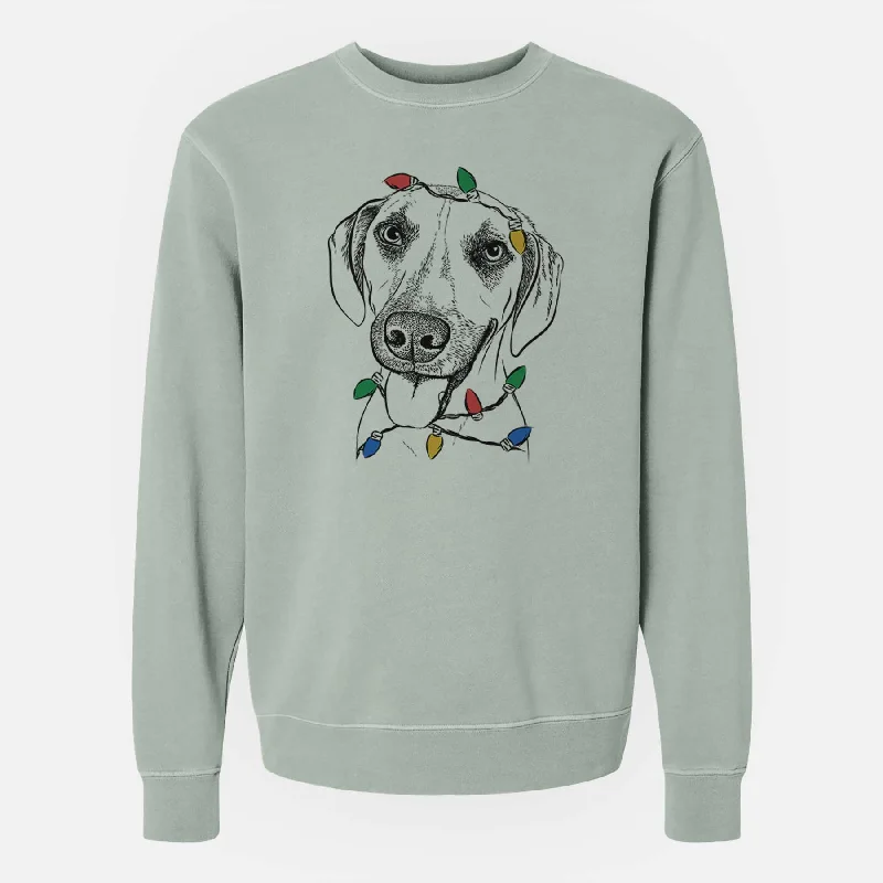 Christmas Lights Malia the American Foxhound Mix - Unisex Pigment Dyed Crew Sweatshirt Hoodie with Illustration Artistic Creative