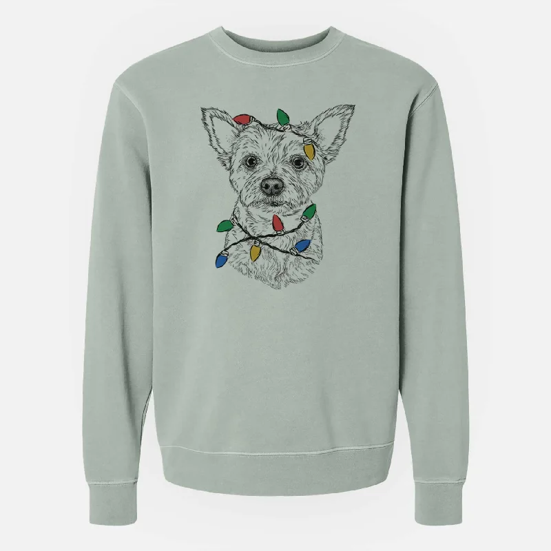 Christmas Lights Mango the Yorker Cairn Terrier Mix - Unisex Pigment Dyed Crew Sweatshirt Hoodie with Hood Adjustable Protection