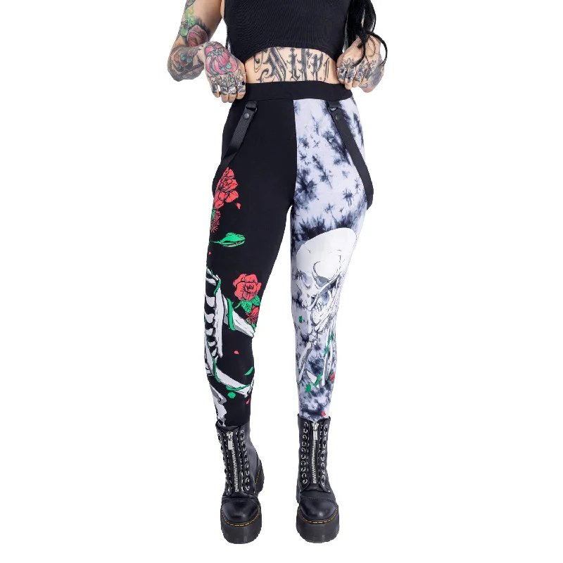 GARDEN SKULL LEGGINGS - BLACK/GREY TIE DYE Comfortable Classic Yoga Leggings