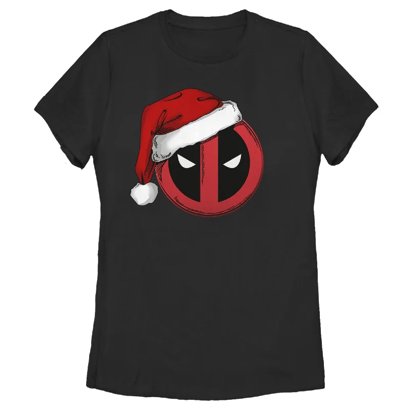 Women's Marvel Deadpool Santa Hat T-Shirt-- Sequined Glittery Shiny