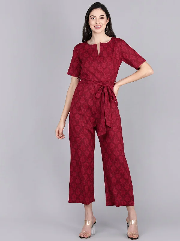 Women's Red Cotton Printed Jumpsuit - Ahika Strapless jumpsuit, Sexy, Party wear, Trendy