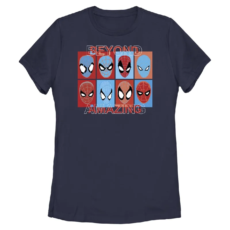 Women's Marvel Spider-Man Beyond Amazing SPIDEY SQUARES BEYOND T-Shirt-- Hooded Caped Shawl Collar