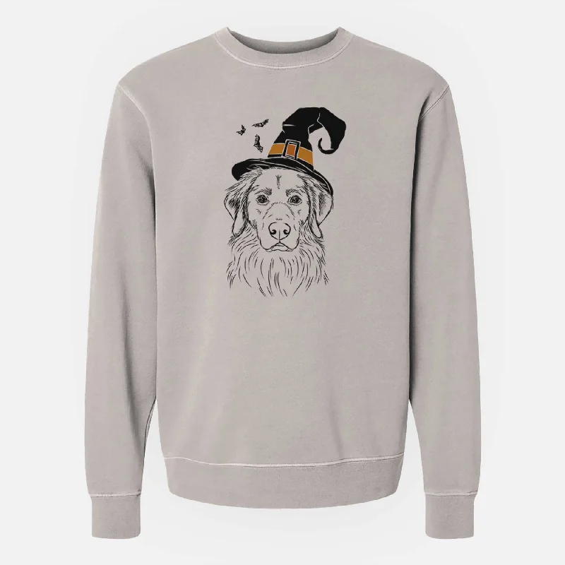 Witch Marley the Golden Retriever - Unisex Pigment Dyed Crew Sweatshirt Hoodie with Hem Elastic Stretchable Comfortable