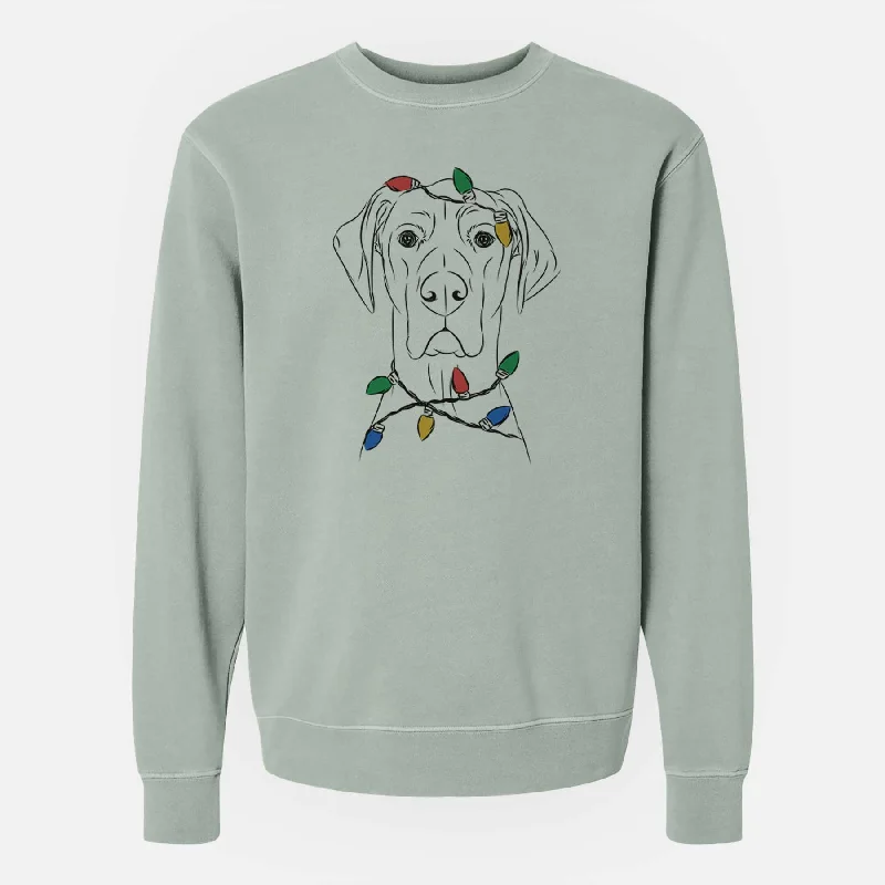 Christmas Lights Maddox the Great Dane - Unisex Pigment Dyed Crew Sweatshirt Hoodie with V-Neck Classic Versatile