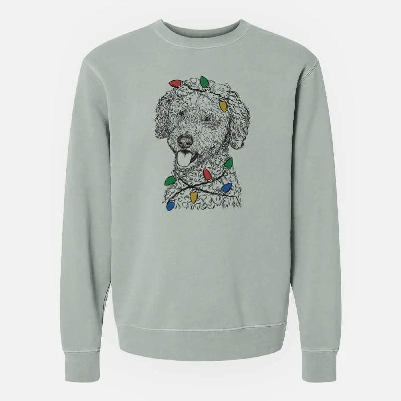 Christmas Lights Marlow the Goldendoodle - Unisex Pigment Dyed Crew Sweatshirt Hoodie with Full-Zip Functional Layering