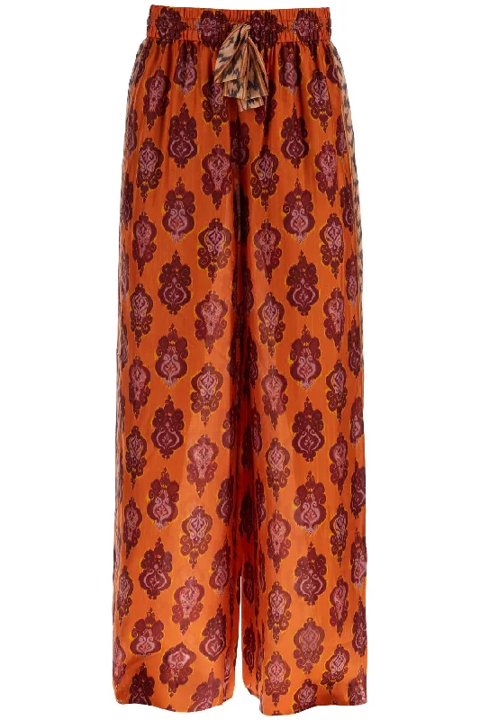 High Waist Wide Leg Ikat Print Silk Pants Orange  - Orange Trendy Wide-Legged Trousers