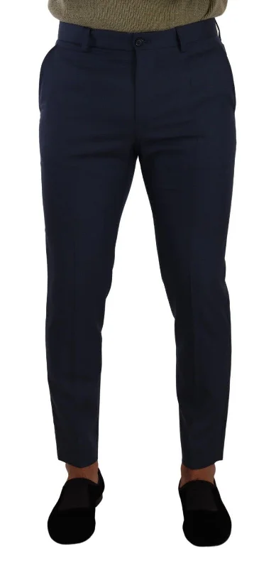 Elegant Dark Blue Slim-fit Dress Pants Casual Lounge Pants