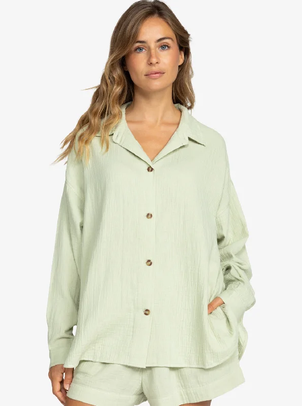 Morning Time Shirt - Laurel Green-- Solid Color Striped Floral