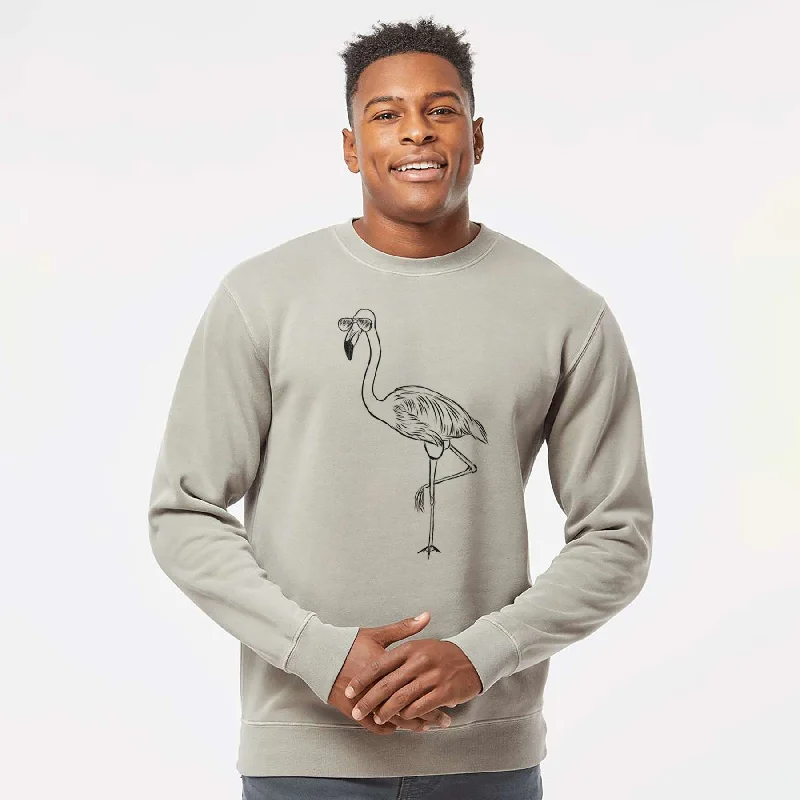 Aviator Mango the Flamingo - Unisex Pigment Dyed Crew Sweatshirt Hoodie with Zipper Versatile Modern