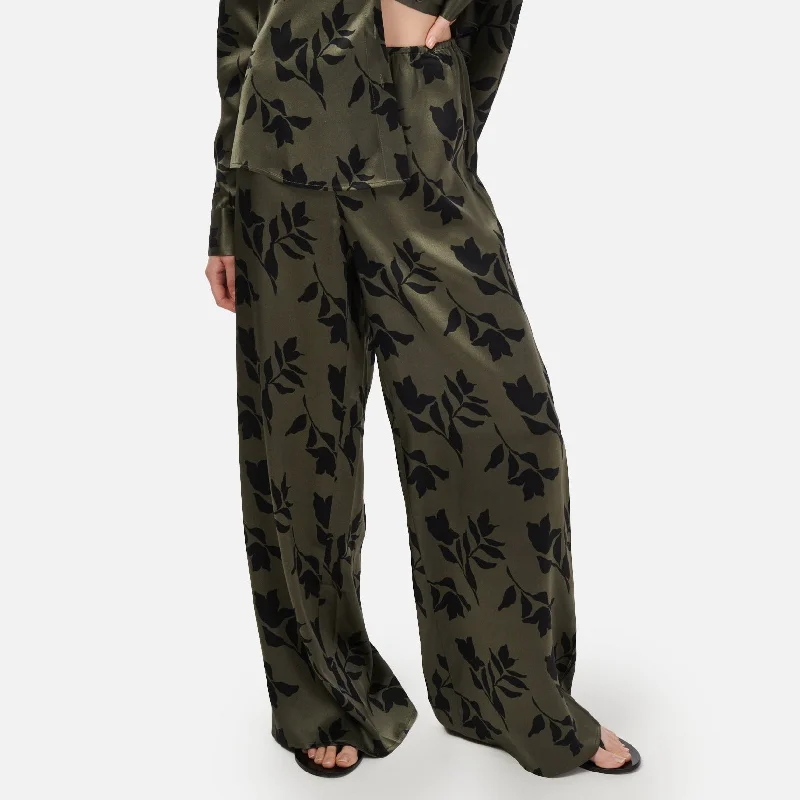 Doreen Pant | Pressed Floral Green Wide-Legged Palazzos