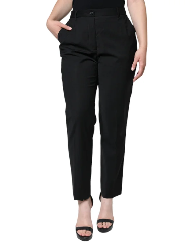 Dolce & Gabbana Black High Waist Tapered Women's Pants (Pre-Owned) Classic Stretch Pants