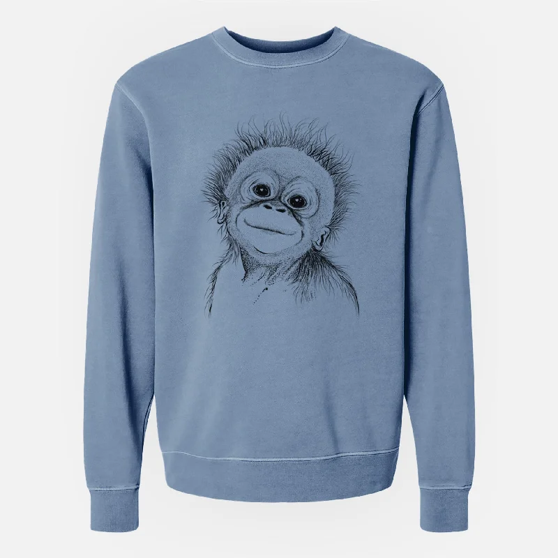 Bare Louie the Baby Orangutan - Unisex Pigment Dyed Crew Sweatshirt Hoodie with Monochrome Minimalist Simple