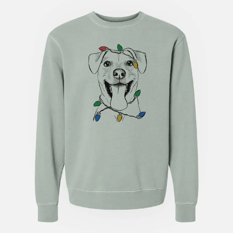 Christmas Lights Lily Estelle the Mixed Breed - Unisex Pigment Dyed Crew Sweatshirt Hoodie with Print Artistic Unique