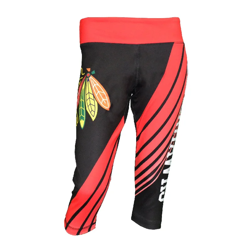 CHICAGO BLACKHAWKS WOMENS AOP SUBLIMATED CAPRI LEGGINGS BY CONCEPTS SPORT Comfortable Wide-Band Leggings