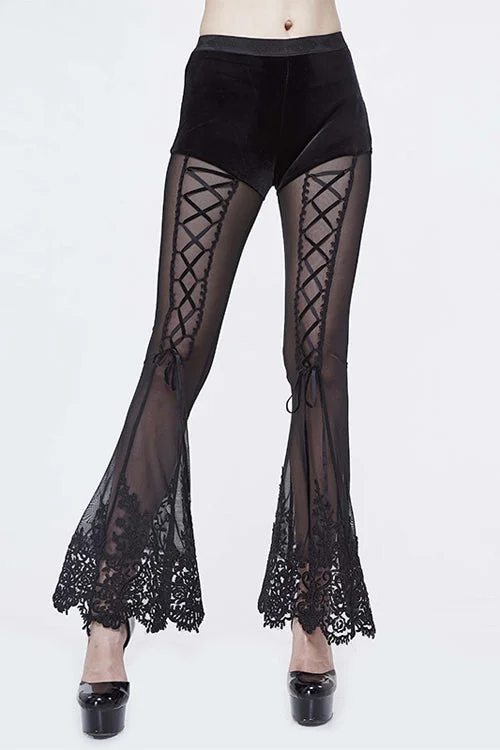 Black Sexy Stretchy Mesh Lace Gothic Horn Leggings Womens Pants Trendy High-Compression Leggings