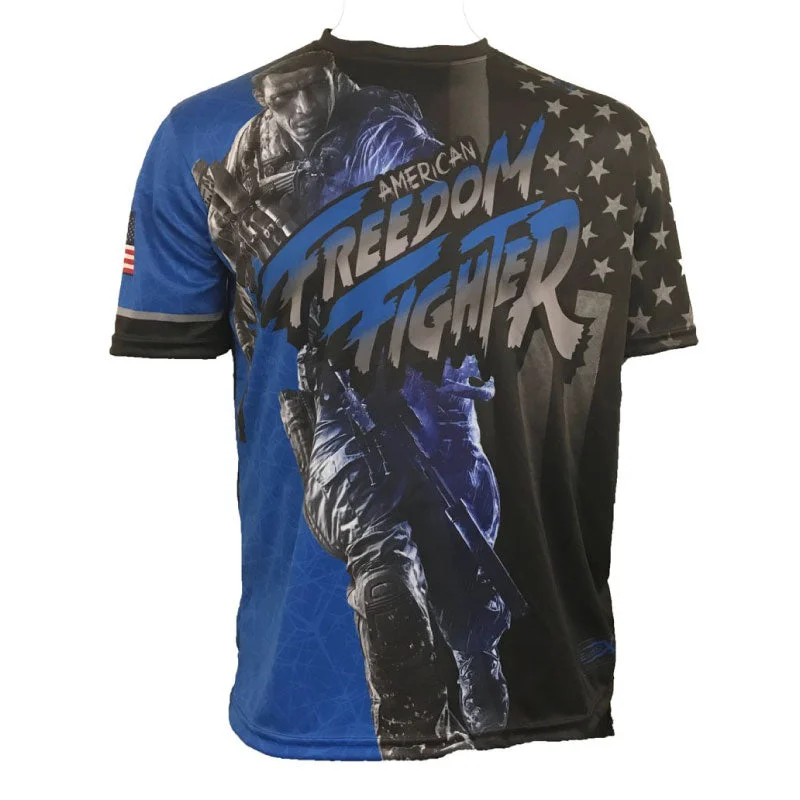 Evo9x FREEDOM FIGHTER Full Sublimated Crew Neck Shirt Blue-- Collared Crew Neck Turtle Neck