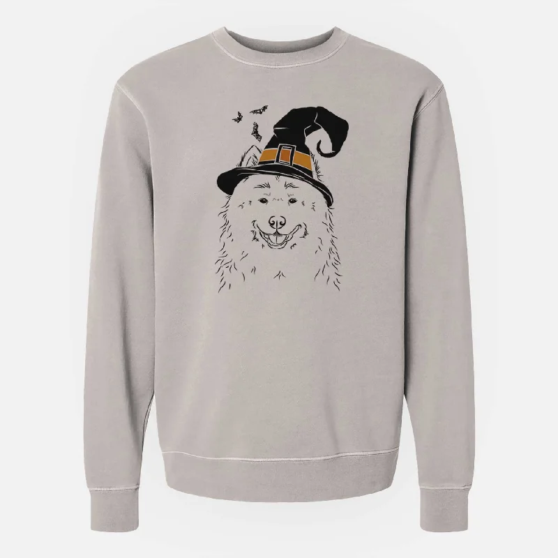 Witch Luka the Samoyed - Unisex Pigment Dyed Crew Sweatshirt Hoodie with Ribbed Cuffs Snug Fit Comfort