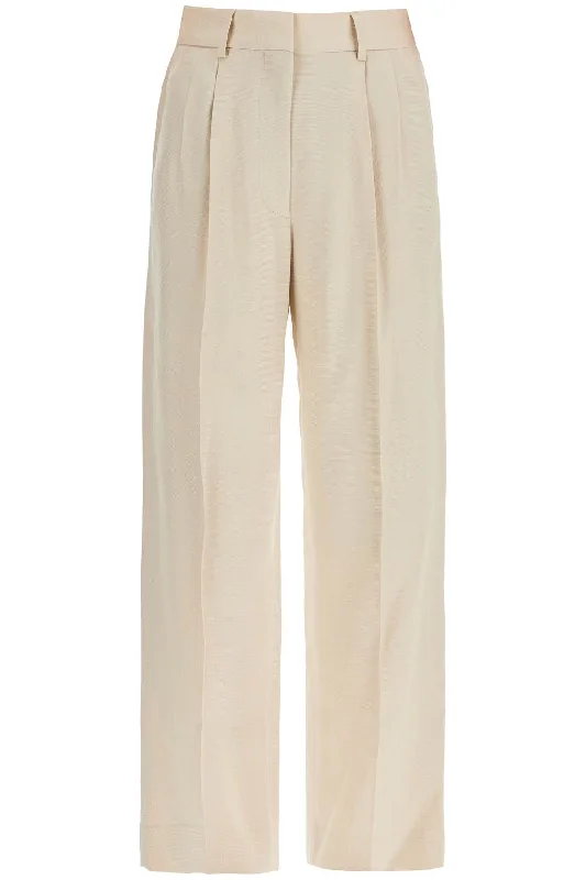 Ivory Viscose Pants With Embroidered Pocket  - Beige Stylish Paperbag Waist Pants