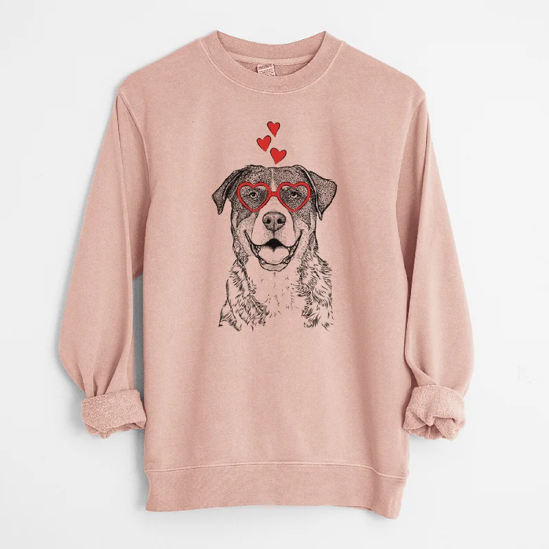 Valentine Leon the Greater Swiss Mountain Dog - Unisex Pigment Dyed Crew Sweatshirt Hoodie with Lace Feminine Delicate