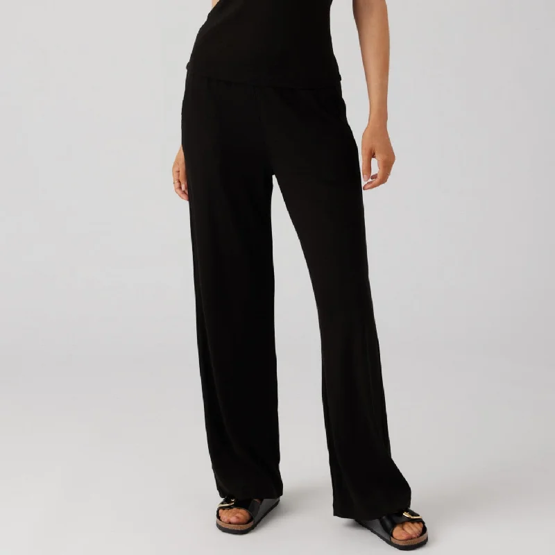 Rib Culotte Pants | Black Classic Straight Pants