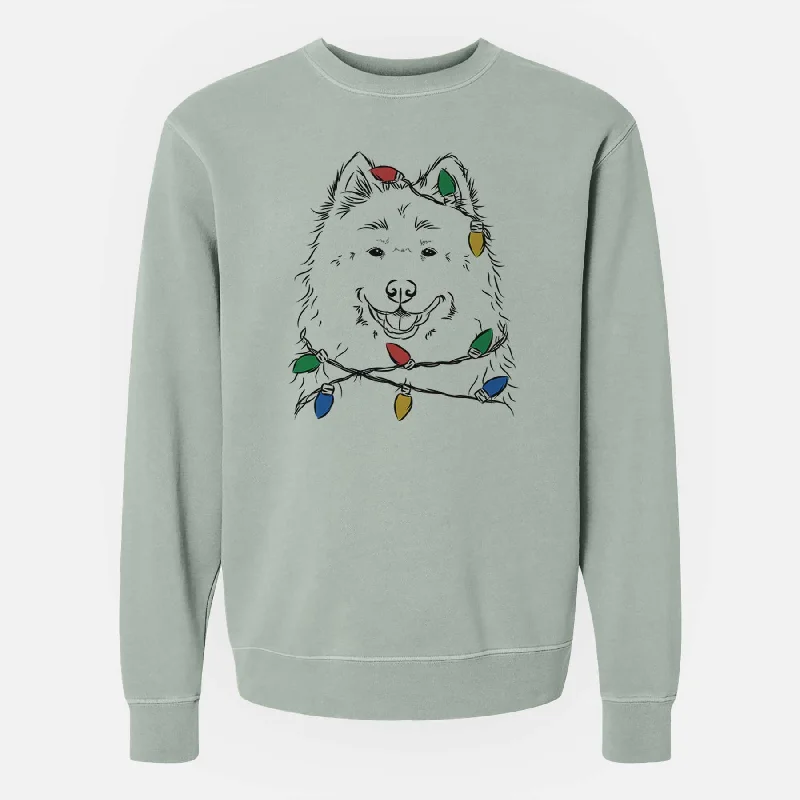 Christmas Lights Luka the Samoyed - Unisex Pigment Dyed Crew Sweatshirt Hoodie with Ribbed Hem Stretchable Secure