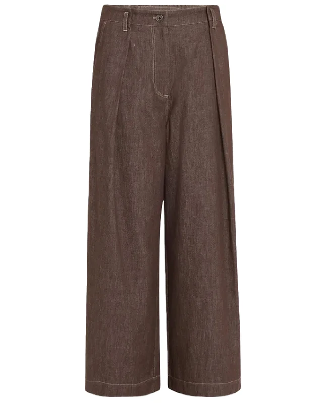 Pleated Crop Denim Pant in Panama Khaki Sleek Black Pants