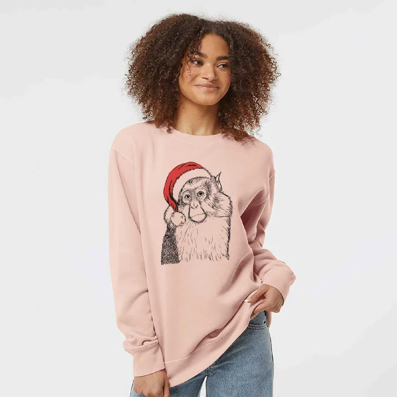 Santa Matata the Mona Monkey - Unisex Pigment Dyed Crew Sweatshirt Hoodie with V-Neck Classic Versatile