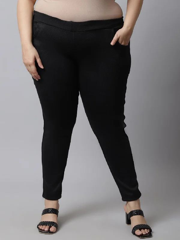 TAG 7 Women Plus Size Black Solid Ankle Length Leggings Stylish Ultra Stretch Leggings