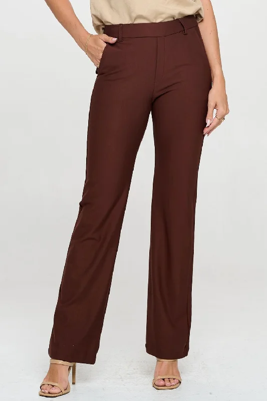 'YELETE' Women's Straight Leg Dress Pants - Brown Casual Lounge Pants