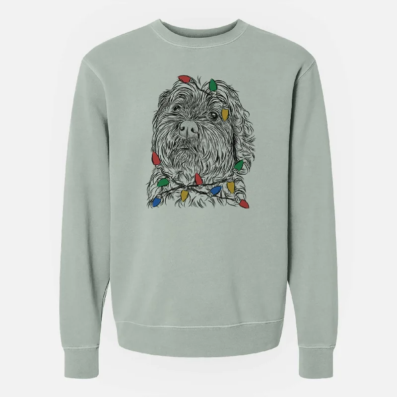 Christmas Lights Maggie Girl the Cockapoo - Unisex Pigment Dyed Crew Sweatshirt Hoodie with Cropped Fit Short Trendy