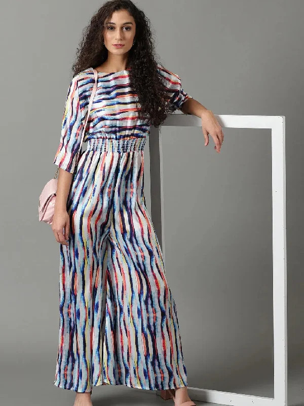 Women's Multi Striped Jumpsuit-AE-15836-Multi Classic jumpsuit, Timeless style, Fashionable, Comfortable