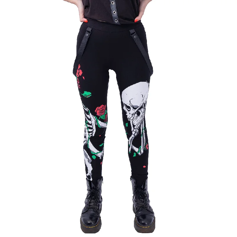 GARDEN SKULL LEGGINGS - BLACK Trendy Fitness Leggings