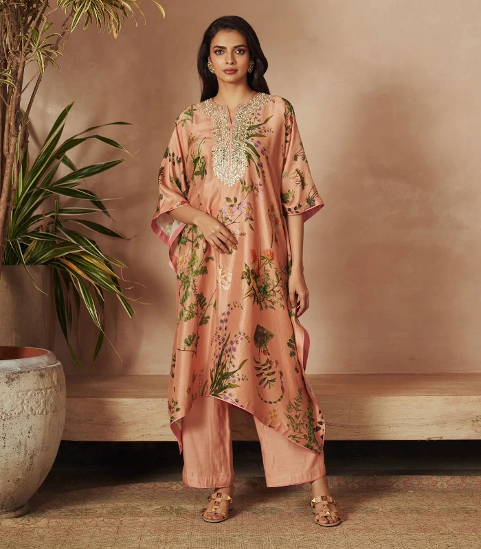 PEACH PRINTED KAFTAN PAIRED WITH PANTS Elegant Trouser Pants