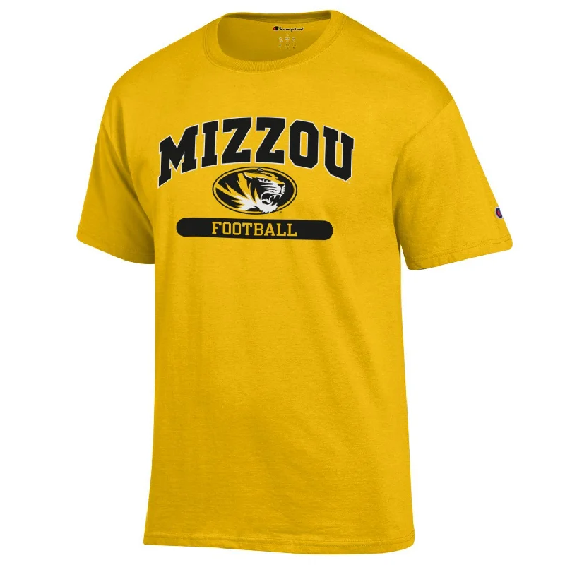 Mizzou Football Oval Tiger Head Gold Crew Neck T-Shirt-- Hooded Caped Shawl Collar