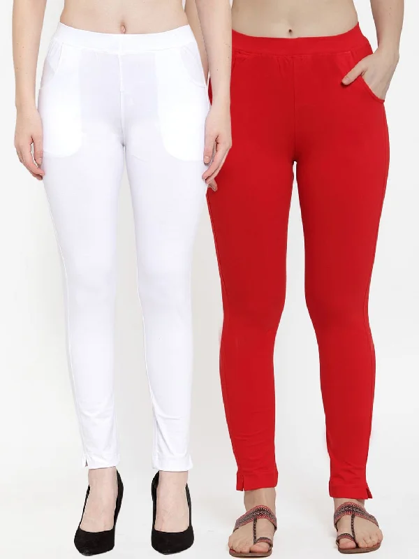 TAG 7 Women Pack Of 2 Solid Ankle-Length Straight-Fit Leggings Fashionable Leather-Look Leggings