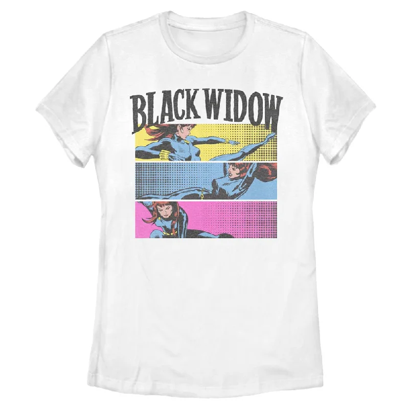 Women's Marvel BLACK WIDOW PANELS T-Shirt-- Striped Floral Plaid