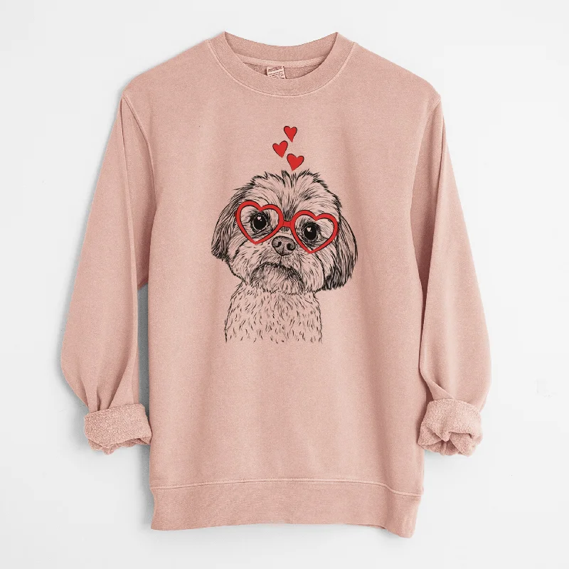 Valentine Lucy the Shorkie - Unisex Pigment Dyed Crew Sweatshirt Hoodie with Drawcord Adjustable Secure