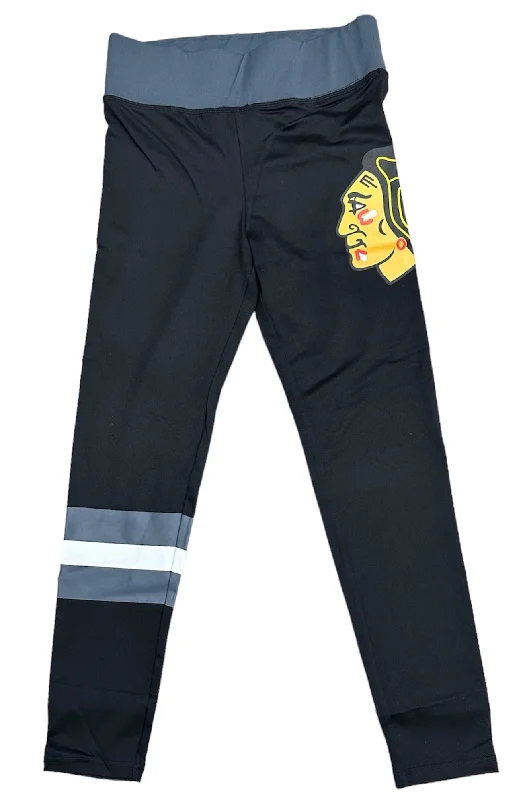 Women's Chicago Blackhawks Katie Full Length Leggings By Old TIme Hockey Fashionable Leather-Look Leggings