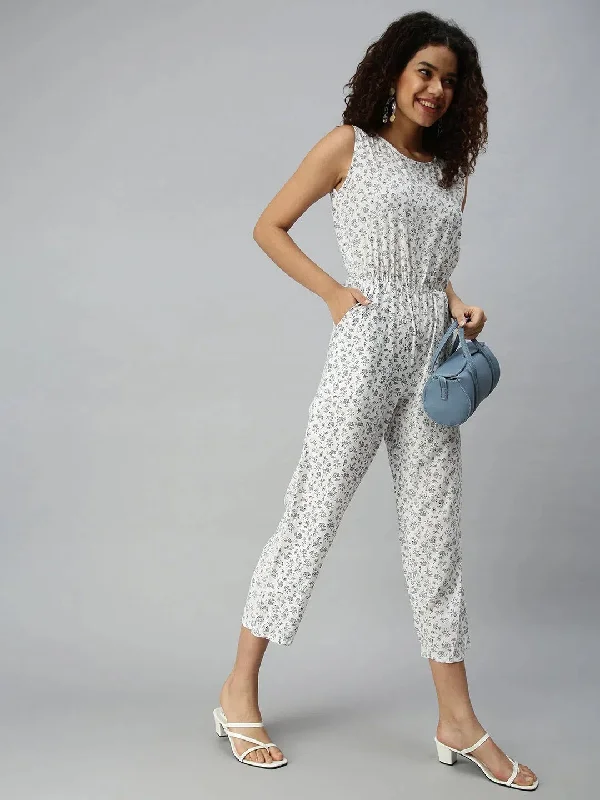 Women's White Geometrical Jumpsuit-AE-9890-White One-shoulder jumpsuit, Sexy, Chic, Trendy