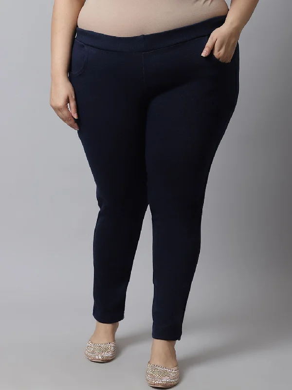 TAG 7 Women Plus size Navy Blue Solid Ankle-length Leggings Cozy Ribbed Leggings