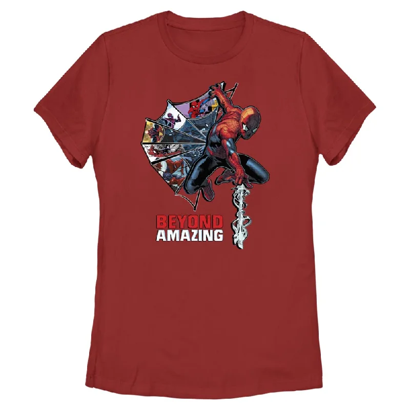 Women's Marvel Spider-Man Beyond Amazing WEB COMIC HALF T-Shirt-- Welt Pockets Slit Pockets