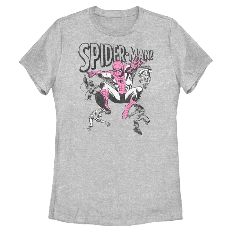 Women's Marvel Comics Spidey Poses T-Shirt-- Ribbed T-Shirt High Neck Heavyweight