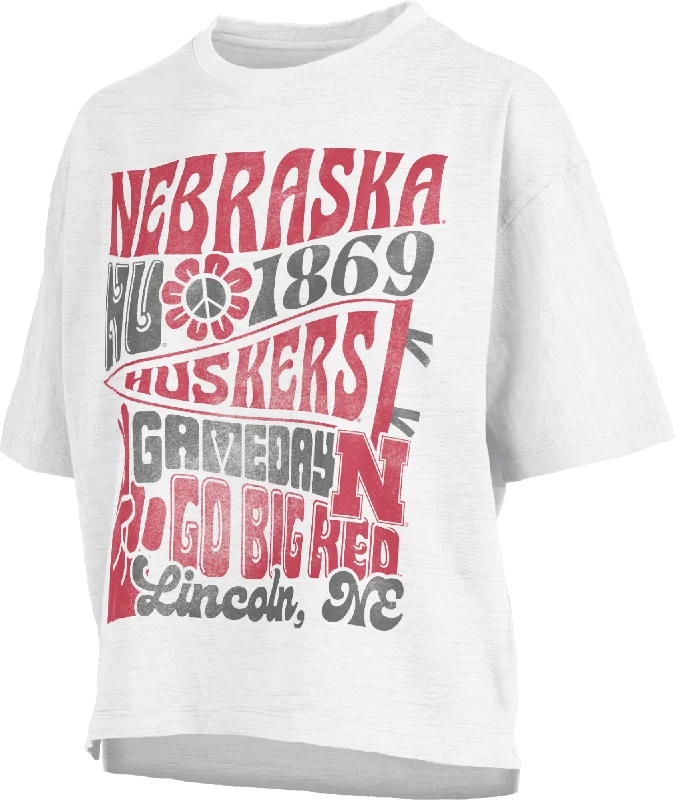 Women's Nebraska Huskers Meadow Slub T-Shirt-- Notch Collar Peter Pan Collar Cowl Neck