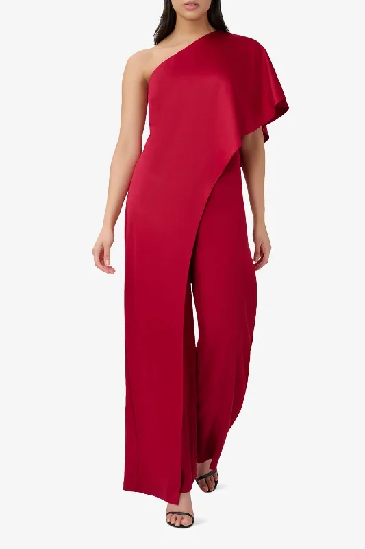 Adrianna Papell AP1E210091 Asymmetric Short Sleeve Formal Wide Leg Jumpsuit Square neck jumpsuit, Elegant, Trendy, Comfortable