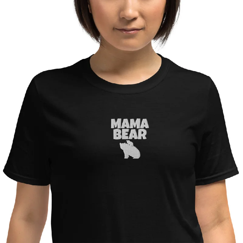 Bold Mama Bear Embroidered White Softstyle Short-Sleeve Unisex T-Shirt-- Terry Blend Velvet Blend Canvas Blend