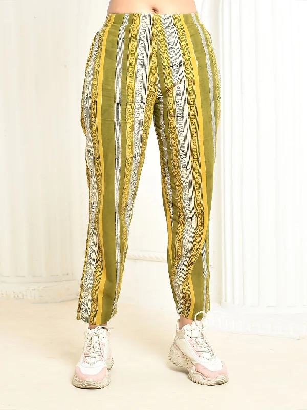 Jasmine Green Cotton Handprinted Pant Only Trendy Wide-Leg Pants