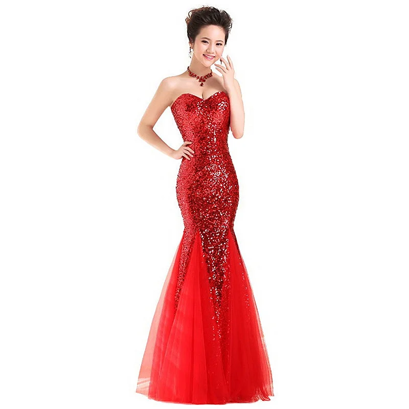 Women Strapless Sequined Sexy Mermaid Long Evening Dresses Tunics Cozy comfortable