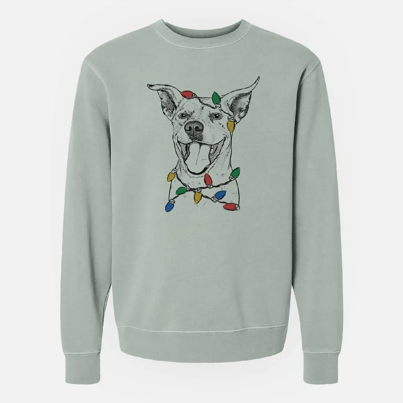 Christmas Lights Maddie the Dalmatian Pitbull Mix - Unisex Pigment Dyed Crew Sweatshirt Hoodie with Full-Zip Functional Layering