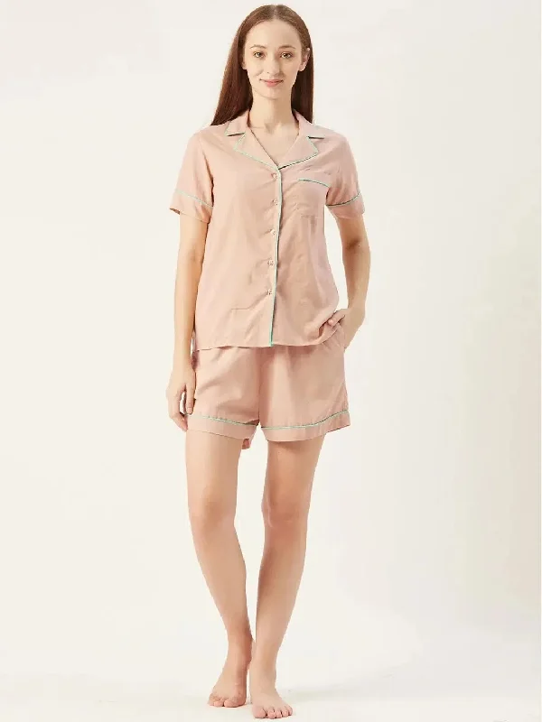 Shirt and Shorts Set in Skin Color-- Rayon Velvet Corduroy