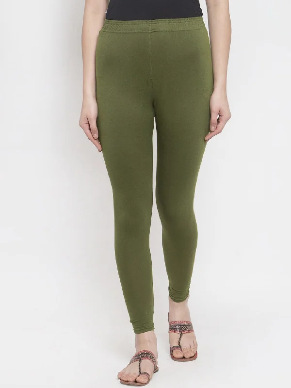 TAG 7 Women Olive Green Solid Ankle-Length Leggings Stylish Capri Leggings